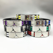 跨境钛钢AJ能量手环 乔丹金属合扣饰品手环 欧美五金NBA手环