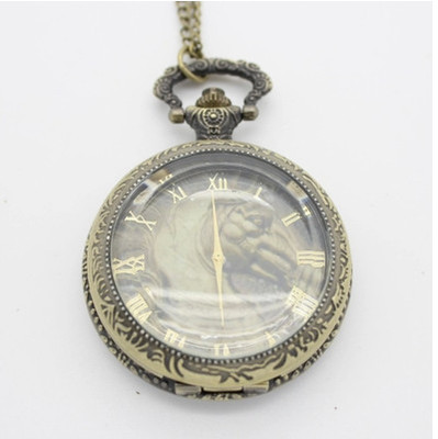 透明面複古盧浮宮白馬懷表/歐美複古懷表項鏈中性毛衣鏈