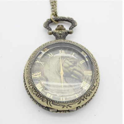 透明面複古盧浮宮白馬懷表/歐美複古懷表項鏈中性毛衣鏈