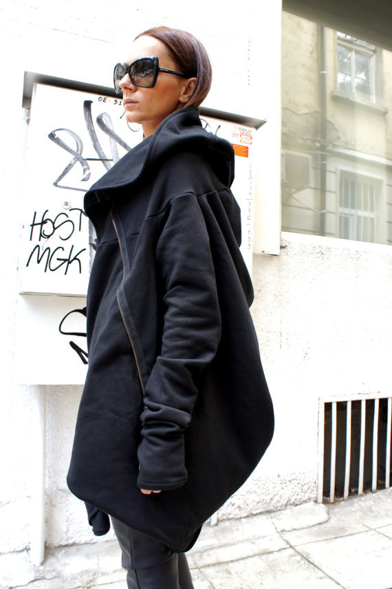 Mid Length Irregular Hooded Zipper Sweatshirt Coat Fleece Lined Multiple Colors Casual Style Wholesale Available