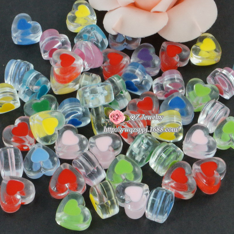 Yiwu Ganzheng wholesale of heart-shaped accessories, pearl within pearl, nectarine heart beads, toothpick beads, string of mixed colors detail image 6