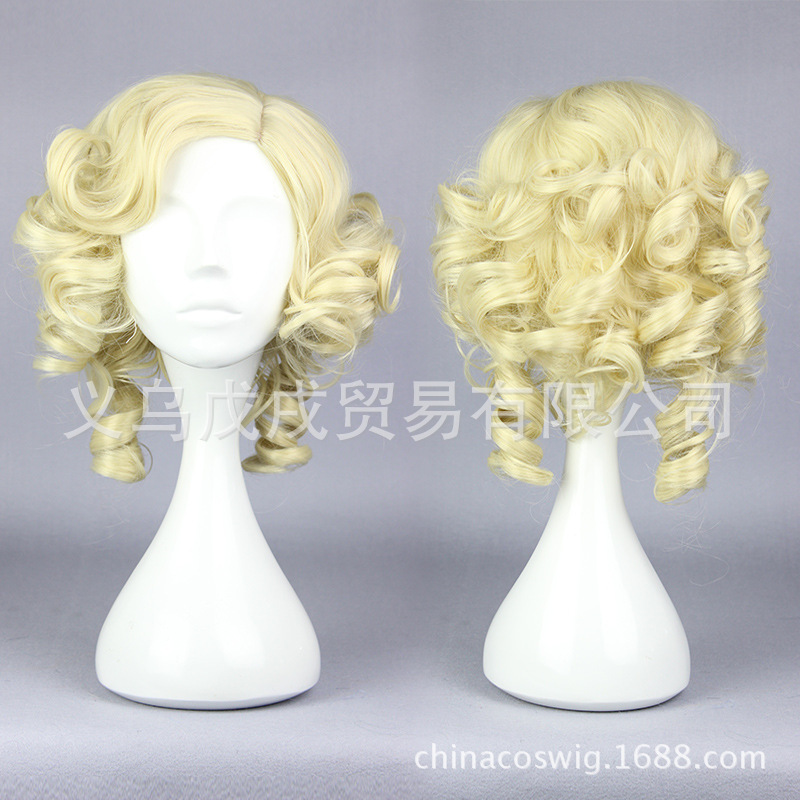 cos wig Cinderella fairy godmother Golden short curly hair 016G