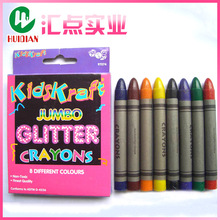 厂家生产 新款金粉8色彩盒装中型蜡笔 圆头儿童蜡笔文具蜡笔套装
