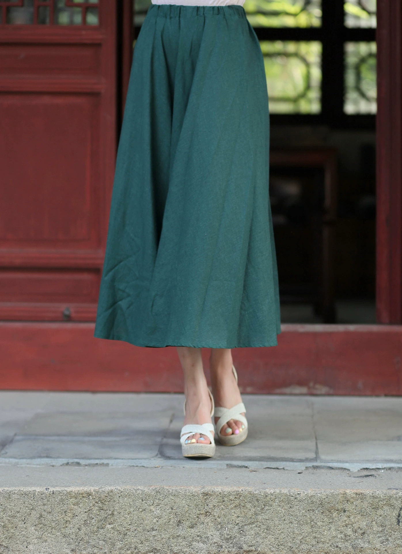 Тан платье юбка оптом 2522 новый хлопок и лен Юбка Производительность Костюм плиссированная юбка