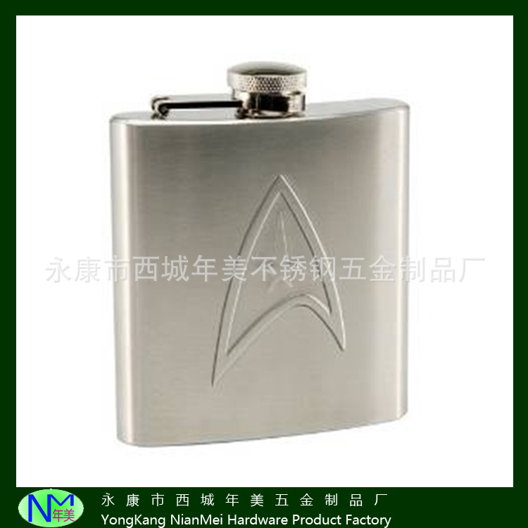 直销冲压压花压印凹凸印花不锈钢304口袋随身扁酒壶