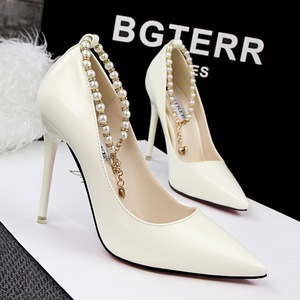 740-2 han edition fashion temperament elegant shoes high heel with shallow pointed mouth pearl diamond