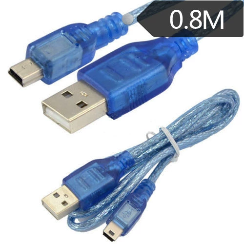 Прозрачный синий USB (штекер) — на MINI 5P / T-Type / V3 порт, дата-кабель для MP4/MP5/авто, 0.8 м