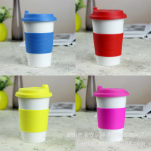 简约陶瓷水杯防烫咖啡杯 带硅胶盖马克杯情侣杯广告礼品杯加LOGO