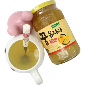 批发韩国进口冲饮品kj蜂蜜柚子茶国际水果肉瓶装热饮休闲零食560g