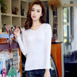 2022新款女装黑白女式长袖春季T恤秋装女t女修身牛奶丝打底衫ebay