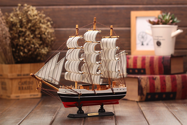 木质帆船 地中海风格实木摆件书房家居装饰模型16cm-50cm摆设详情13
