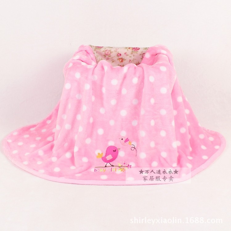 法兰绒 粉底白点 2只小鸟 (6)