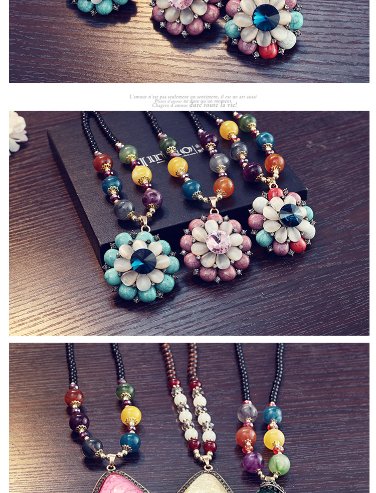 86g Weight Necklace Classification Wedding, Travel Occasion Alloy Material Geometric Pattern Women'S Gender Inlaid Gemstone Design Ethnic Style Style Rose Red, Red Color Retro Beaded Bohemian Long Sweater Chain 3
