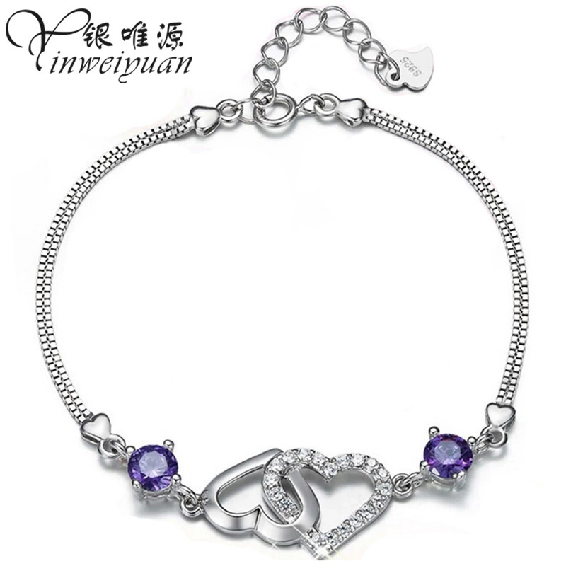 Браслет с сердцем из аметиста, модные украшения, корейский стиль