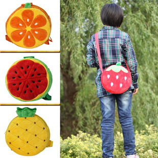 Cute messenger bag cartoon fruit bag wholesale Korean style children's plush schoolbag soft and comfortable kindergarten schoolbag