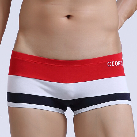 New Men's Lycra Cotton Underwear Striped Contrast Color Mid-waist Boxer Briefs C-012