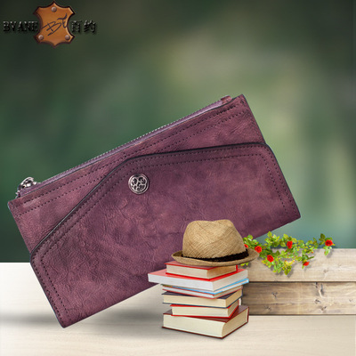 Cross border Source of goods genuine leather wallet Top layer leather envelope Wallet Mid length version clutch bag leisure time Purses