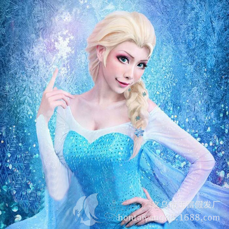 万圣节狂欢假髮动漫假发 cosplay 冰雪奇缘Elsa麻花辫假发 批发