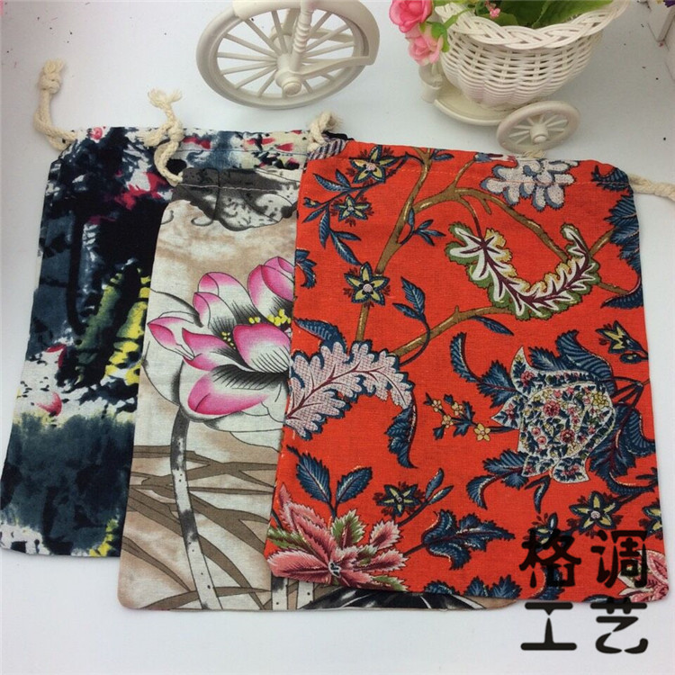 厂家直供 染色棉麻礼品袋 珠宝手链锦布袋 首饰梳子束口抽绳布袋