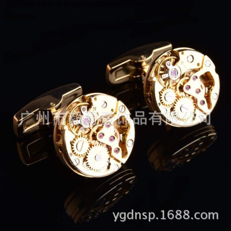 手表袖扣,机械表机芯袖扣,AC6256不锈钢袖扣,真空镀18K金袖扣