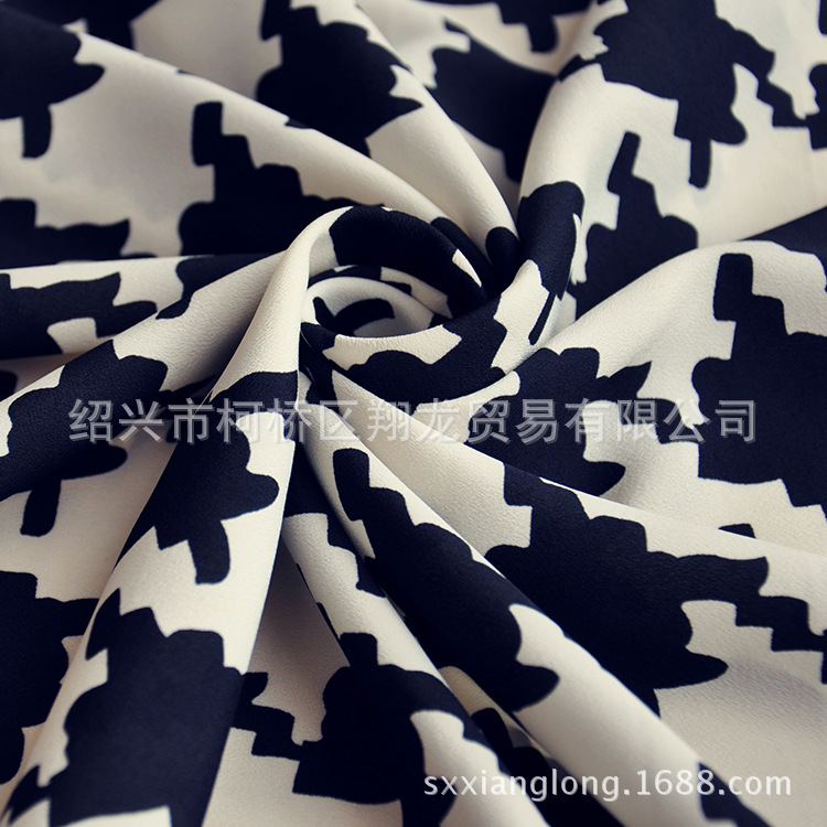 【翔龙印花 XL6836】新品 几何千鸟格格子仿真丝绉花瑶