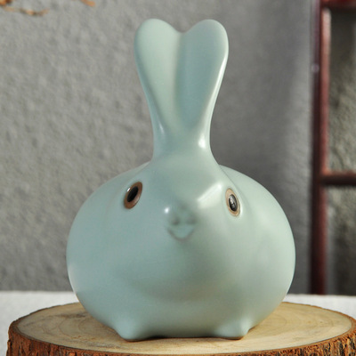 元本道 汝窑兔子可养开片汝窑茶宠摆件 精品汝瓷工艺品玉兔茶玩|ru