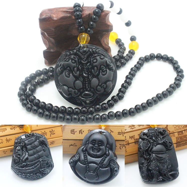 The new versatile sweater chain obsidian one sail and smooth 貔貅 Guan Gong Maitreya Buddha pendant necklace wholesale