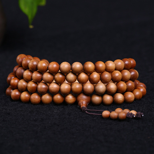 Dai's Sandalwood Indian Old Mountain Sandalwood Beaded Necklace 108 Beads 6/8mm Buddhist Rosary Beads Bracelet with Oily Texture, Can Retain Fragrance