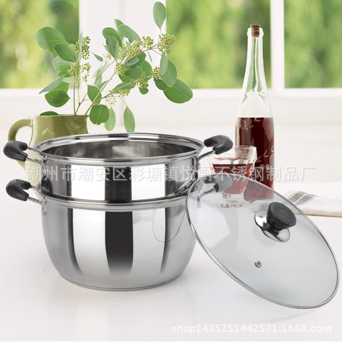 Factory direct sales stainless steel steamer extra thick double bottom cooking pot Korean soup pot multifunctional pot gift wholesale