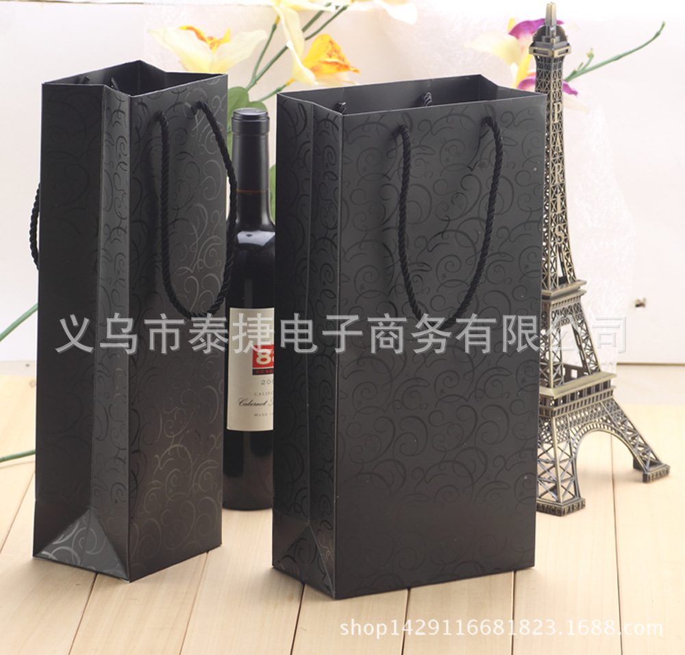 红酒礼品袋加厚白卡纸袋现货葡萄酒单双支手提袋子批发纸袋定制