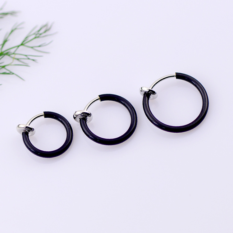 Japan and South Korea fashion black Spring Ear clip Versatile Hoop Earrings Pierced ears Spring Ear clip environmental protection Bihuan Lip ring