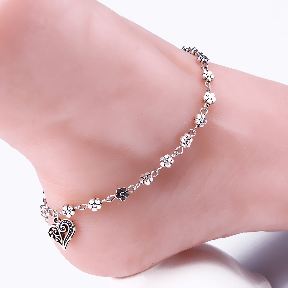 1 Piece Fashion Heart Shape Flower Alloy Plating Hollow Out Women's Anklet display picture 2