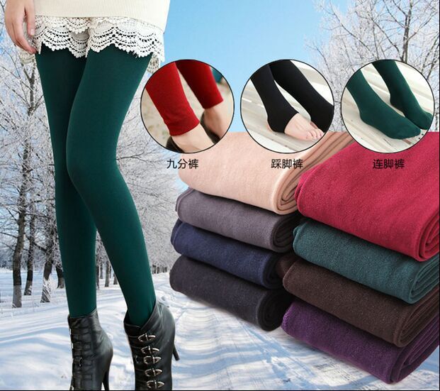 秋冬天鹅绒加厚内拉绒打底袜 糖果色加绒连裤踩脚九分袜 拉毛裤