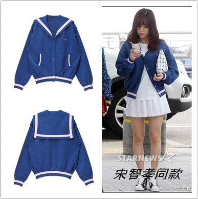 Ex-Girlfriend Club Song Zhixiao Girlhood Sunny Navy Korean Knitted Cardigan Short Jacket