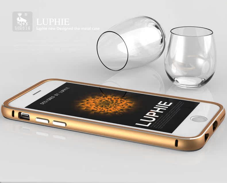 Luphie Aircraft Aluminum Metal Frame 9H Tempered Glass Back Cover Case for Apple iPhone 6S Plus