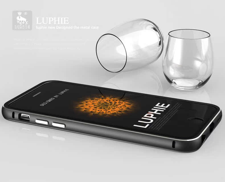 Luphie Aircraft Aluminum Metal Frame 9H Tempered Glass Back Cover Case for Apple iPhone 6S Plus