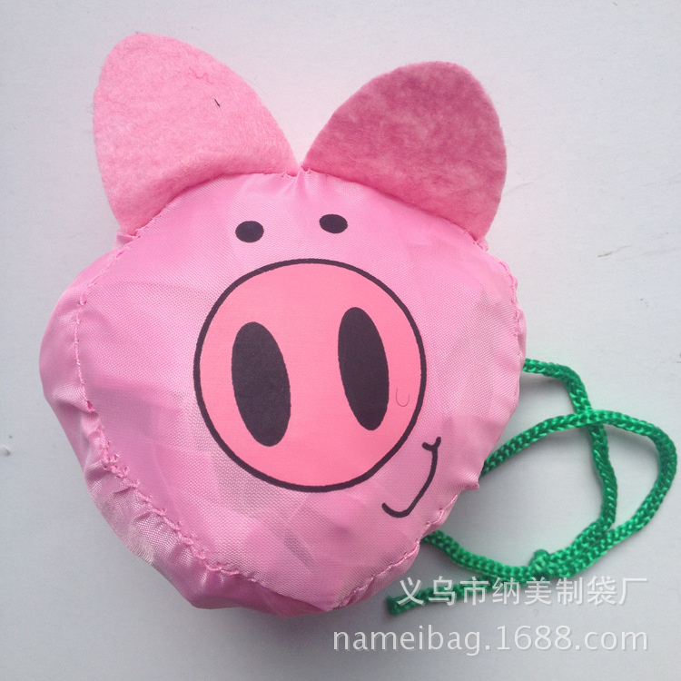 小猪造型折叠环保手提袋 涤纶创意卡通背心购物袋 厂家直销