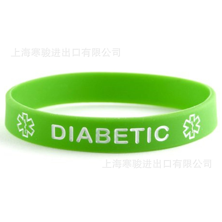 绿色 medical alert diabetic 硅胶手环