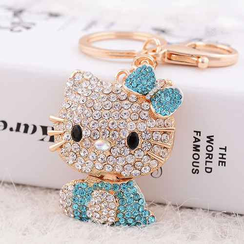 Korean style diamond-encrusted alloy cute kitten keychain bag pendant car exquisite creative pendant one piece wholesale