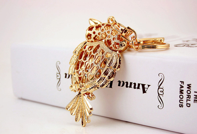 40g Weight Alloy, Metal Material Owl Pattern Unisex Gender Creative Craft Small Gift Owl Diamond Car Key Chain 4