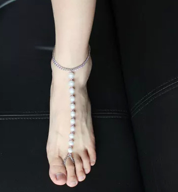 2015新款欧美原单夸张戒指一体脚链珍珠链条chain脚链 anklet