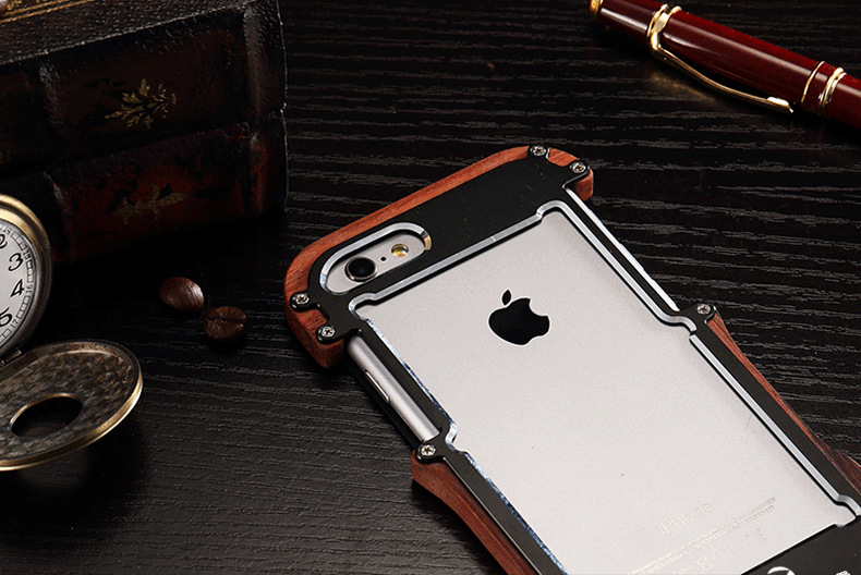 R-Just Light Slim Timber Aluminum Metal Wood Bumper Case Cover for Apple iPhone 6S Plus/6 Plus & iPhone 6S/6