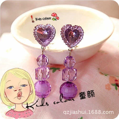 Purple pendant heart-shaped, ear clips