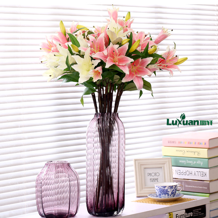 4头香水百合花束高档仿真花超逼真高枝家居落地花艺装饰假花 阿里巴巴