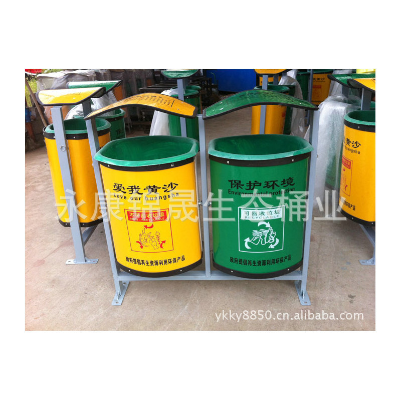 Metal Sanitation Double-Tube Sorting Trash Cans, Outdoor Area Cleaning Bins, Sanitation Cleaning Boxes, Manufacturer Wholesale