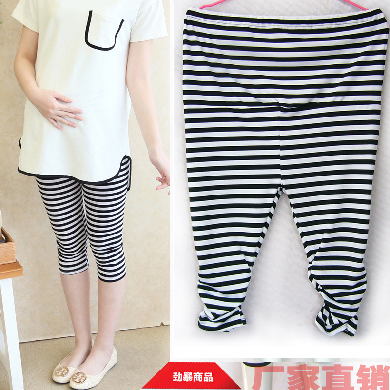 black and white stripe Seventh pregnant woman Prop belly pants adjust Seventh Maternity Pants security Leggings thin