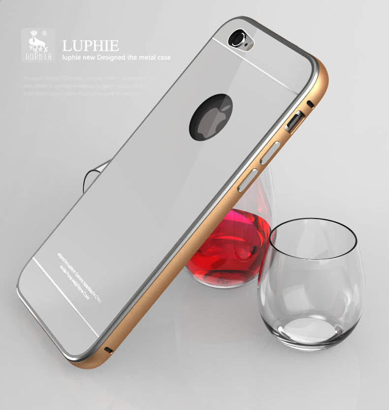 Luphie Aircraft Aluminum Metal Frame 9H Tempered Glass Back Cover Case for Apple iPhone 6S Plus