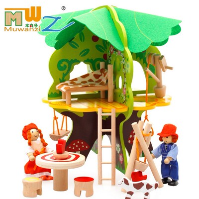 儿童木制DIY别墅树房子拆拼装组合模型早教益智过家家玩具批发