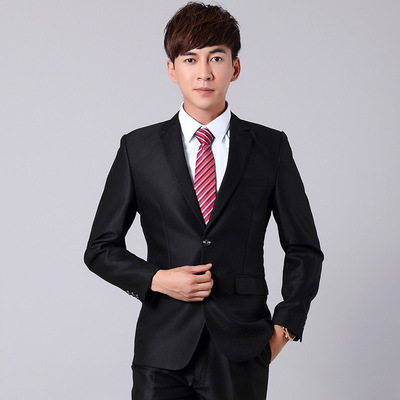 新款韩版男士西服套装长袖单排一粒扣职业装商务西装套装 可定制|ru