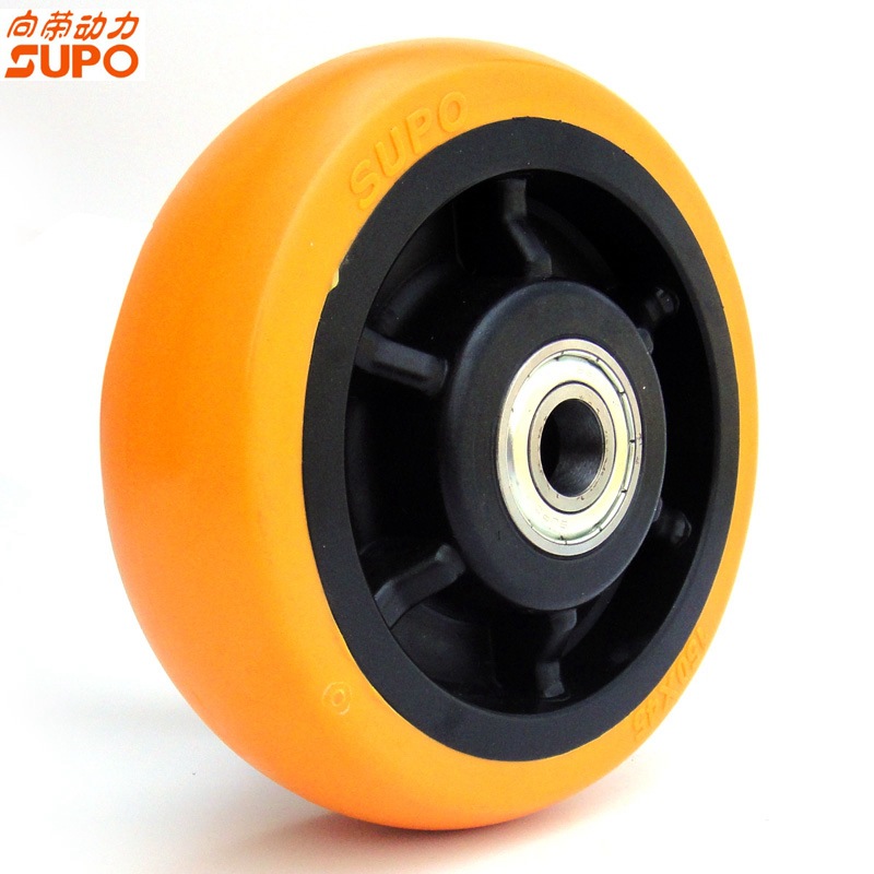 向荣动力 07S款6寸橙色PU单轮 带防缠丝盖静音环保轮 载重350KG